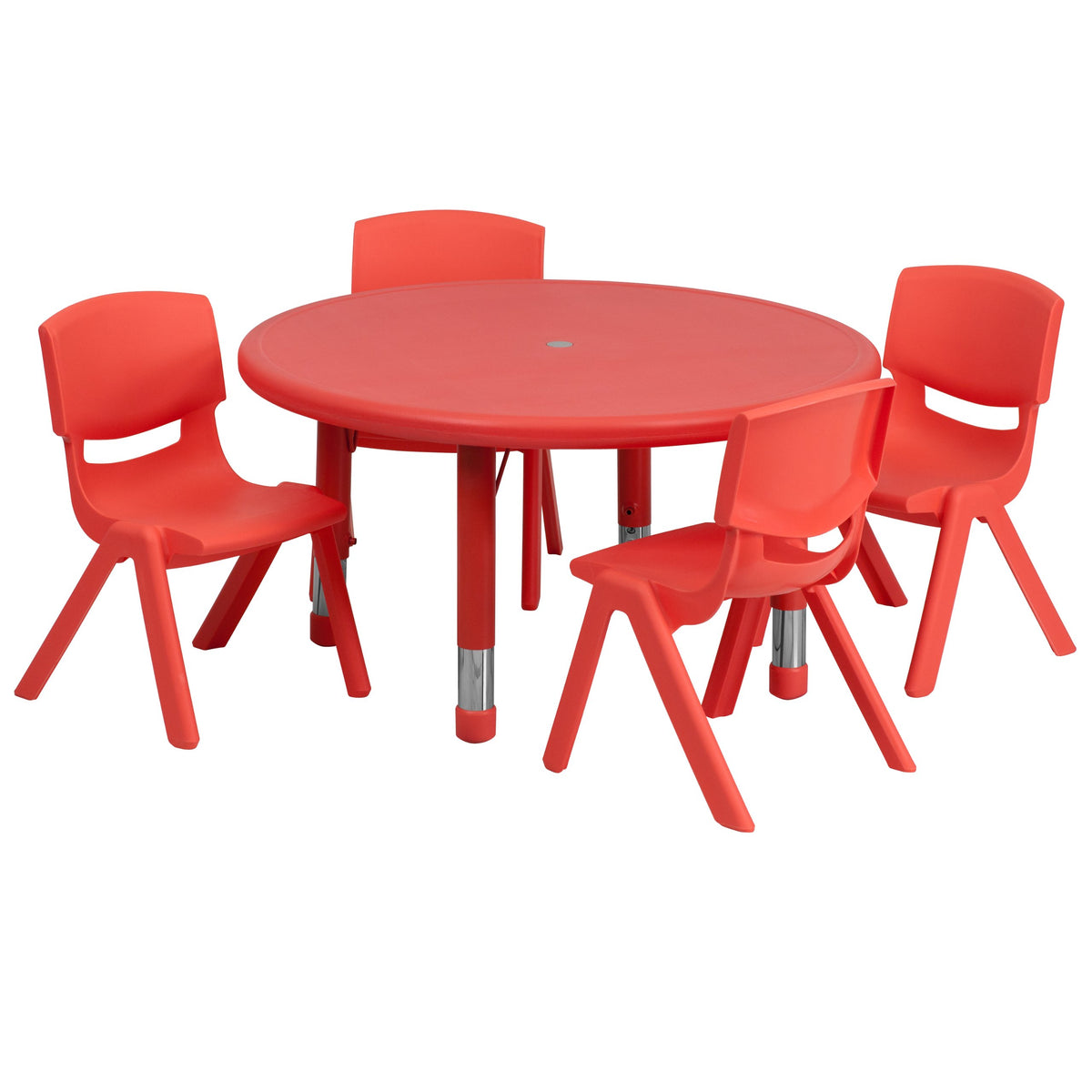 Flash Furniture Emmy 33'' Round Red Plastic Height Adjustable Activity Table Set With 4 Chairs