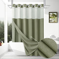 Jowels Long Linen Shower Curtains - Inside and Out Sage Green, Snap on Shower Curtain Liner, No Hooks Needed Bath Curtains, Mesh