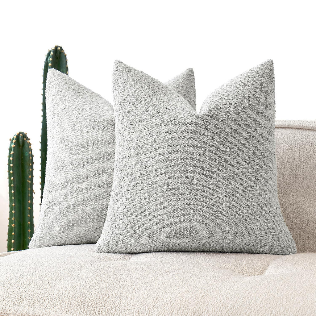 Miulee 18X18 Inch Decorative Pillow Covers For Couch Bed Set Of 2 Textured Boucle Neutral Throw Pillows Light Grey Accent Solid Cushion Pillowcase Cozy Soft Chair Sofa Livingroom Home Decor