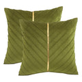 Tosleo Olive Green Velvet Throw Pillow Covers 20X20 Inch Pack Of 2 With Gold Leather Decorative Couch Pillowcases Luxury Modern