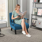 Powerstone Convertible Sleeper Chair Bed, 4 In 1 Living Room Reading Chair With Pillow, Arm And Adjustable 5 Position Backrest Single Sofa Bed, Blue