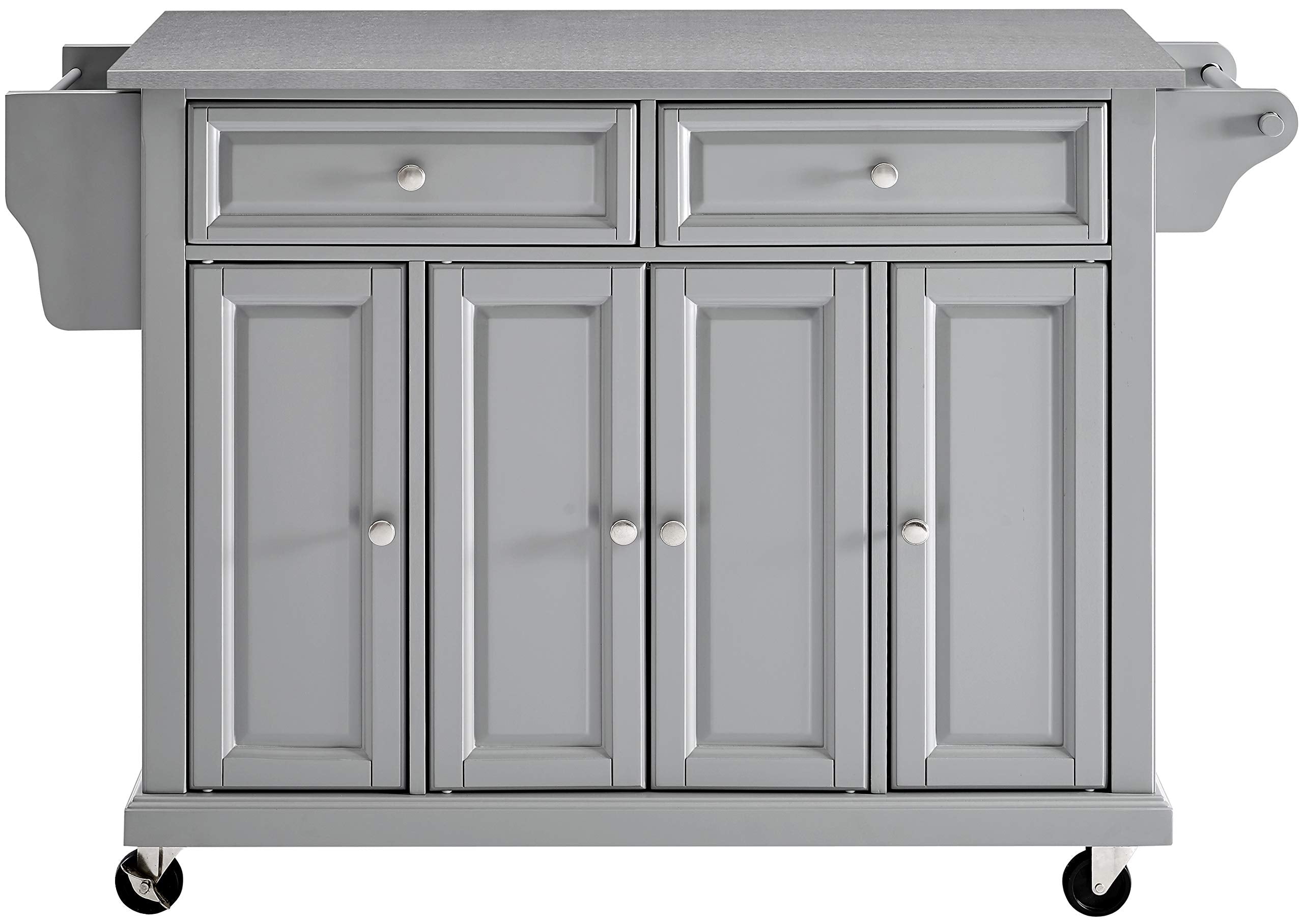 Crosley Furniture Full Size Stainless Steel Rolling Kitchen Island Storage Cart, Microwave Stand, Spice Rack, Gray