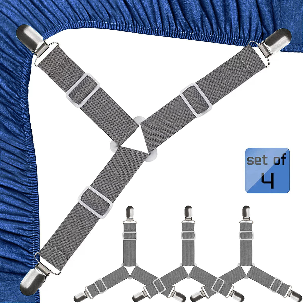 Jbyamus Bed Sheet Straps, Easy To Install Sheet Straps, Fitted Sheet Clips, Adjustable Sheet Fasteners, Say Goodbye To The Messy