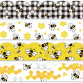 Whaline 60Pcs Bee Bulletin Board Borders 69Ft Yellow Black Cartoon Bee Honeycomb Bulletin Board Sticker Black White Plaid Daisy