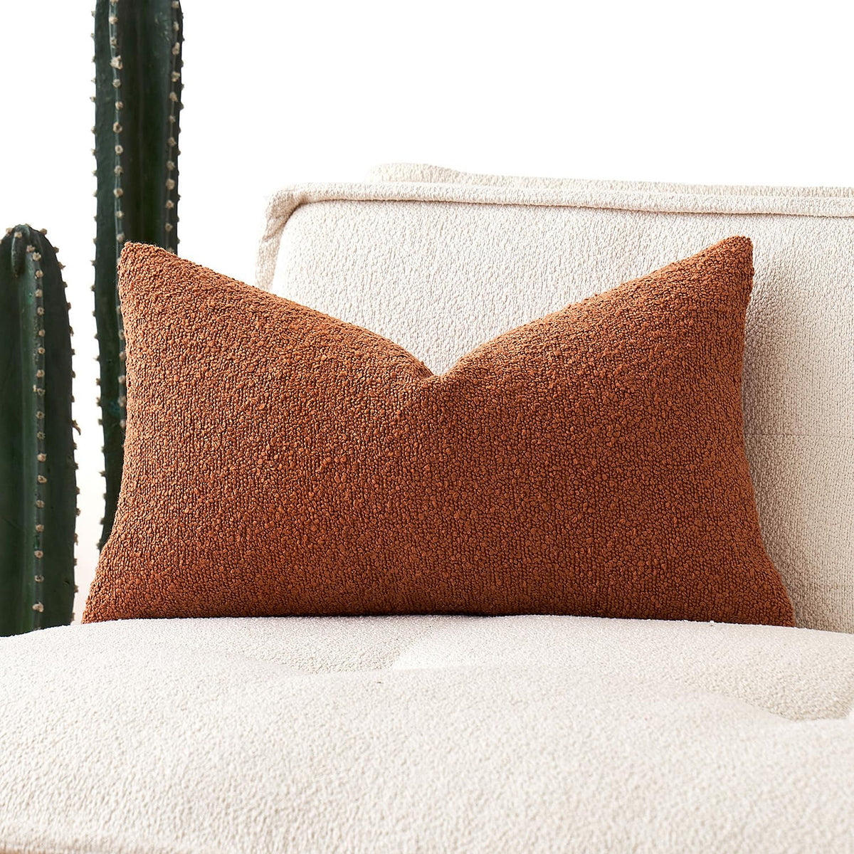 Miulee Textured Boucle Throw Pillow Cover Rust Accent Solid Lumbar Pillow Case Decorative Soft Pack Of 1 Couch Cushion Chair Sof