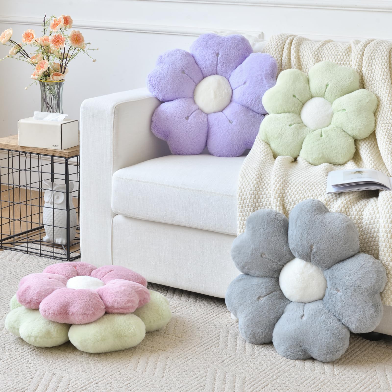 Ddliury Flower Pillow, Flower Shaped Pillow Decorative Throw Pillows For Bed Couch, Cute Daisy Pillow Dorm Decor Floor Seating Cushion (Green, 15 Inches)