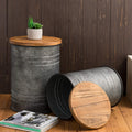 glitzhome Nesting Table with Storage, Set of 2 Farmhouse End Side Tables with Lid, Metal Barrel Rustic Accent Stools for Living 