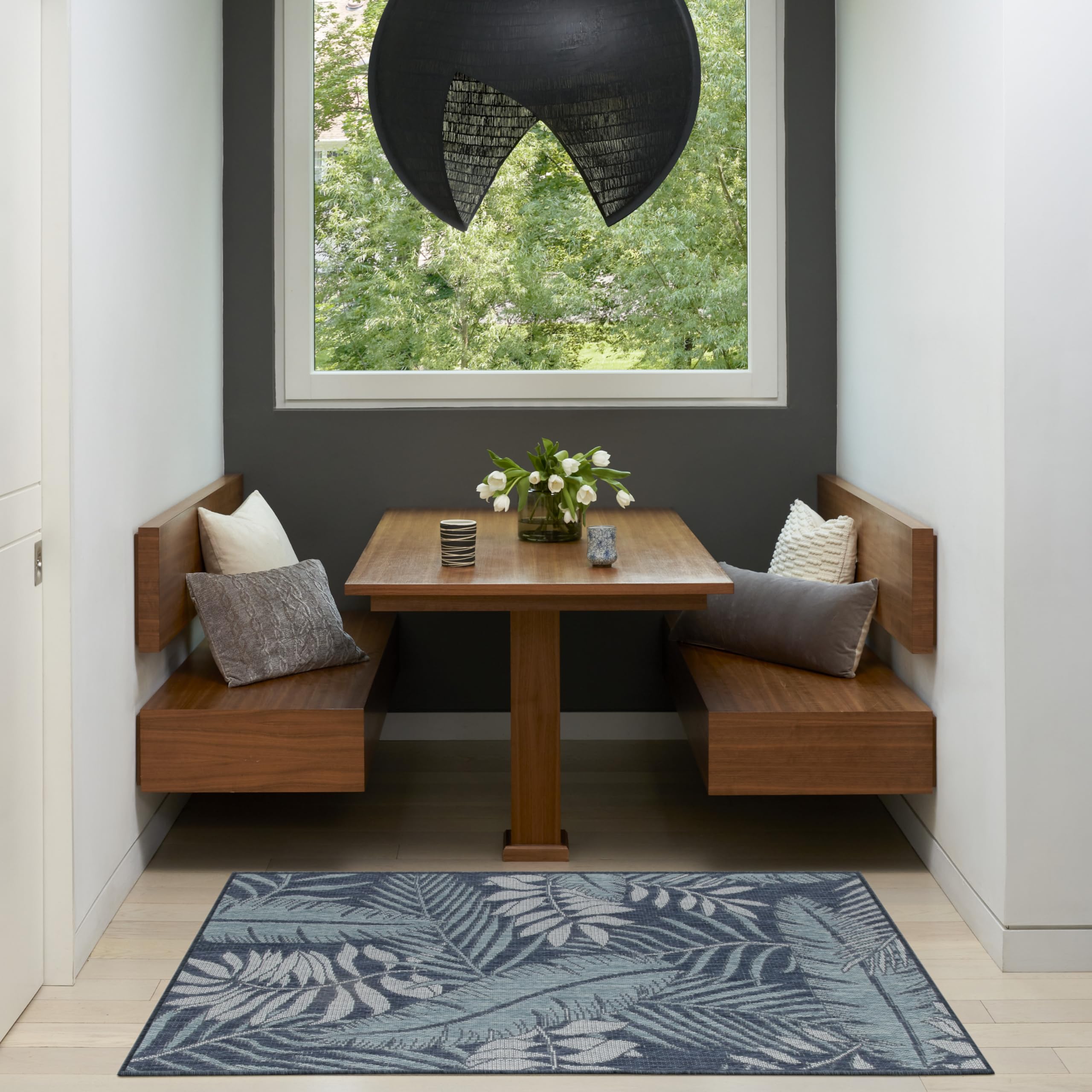 Nourison Garden Oasis Indoor-Outdoor Navy 3' X 5' Area Rug, Easy Cleaning, Non-Shedding, Bed Room, Living Room, Dining Room, Kit