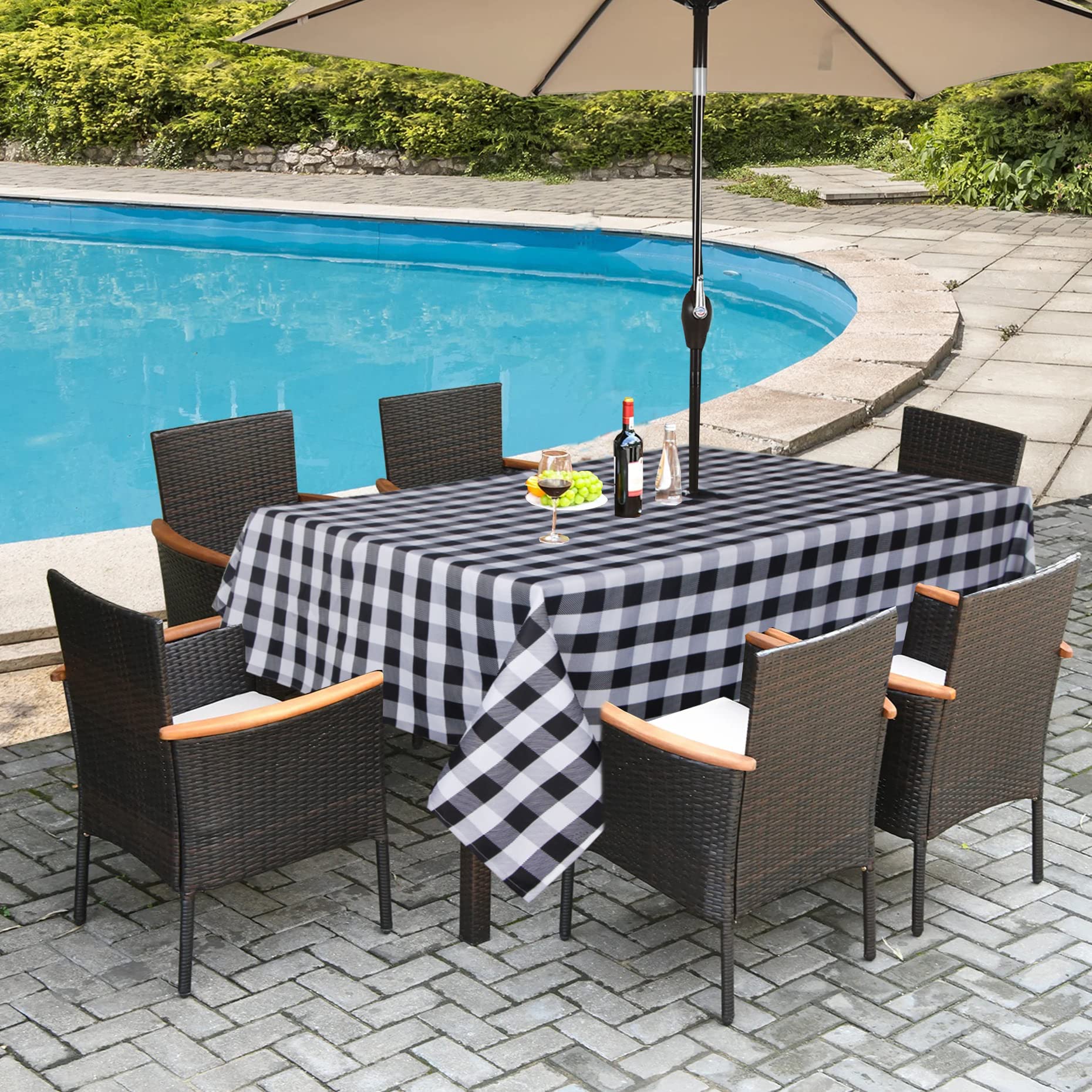 Ehousehome Outdoor Indoor 60X84 Inch Rectangle Tablecloth With Umbrella Hole And Zipper, Waterproof Zippered Patio Table Cloths, Spring/Summer Table Covers For Backyard Circular Table/Bbqs/Picnic