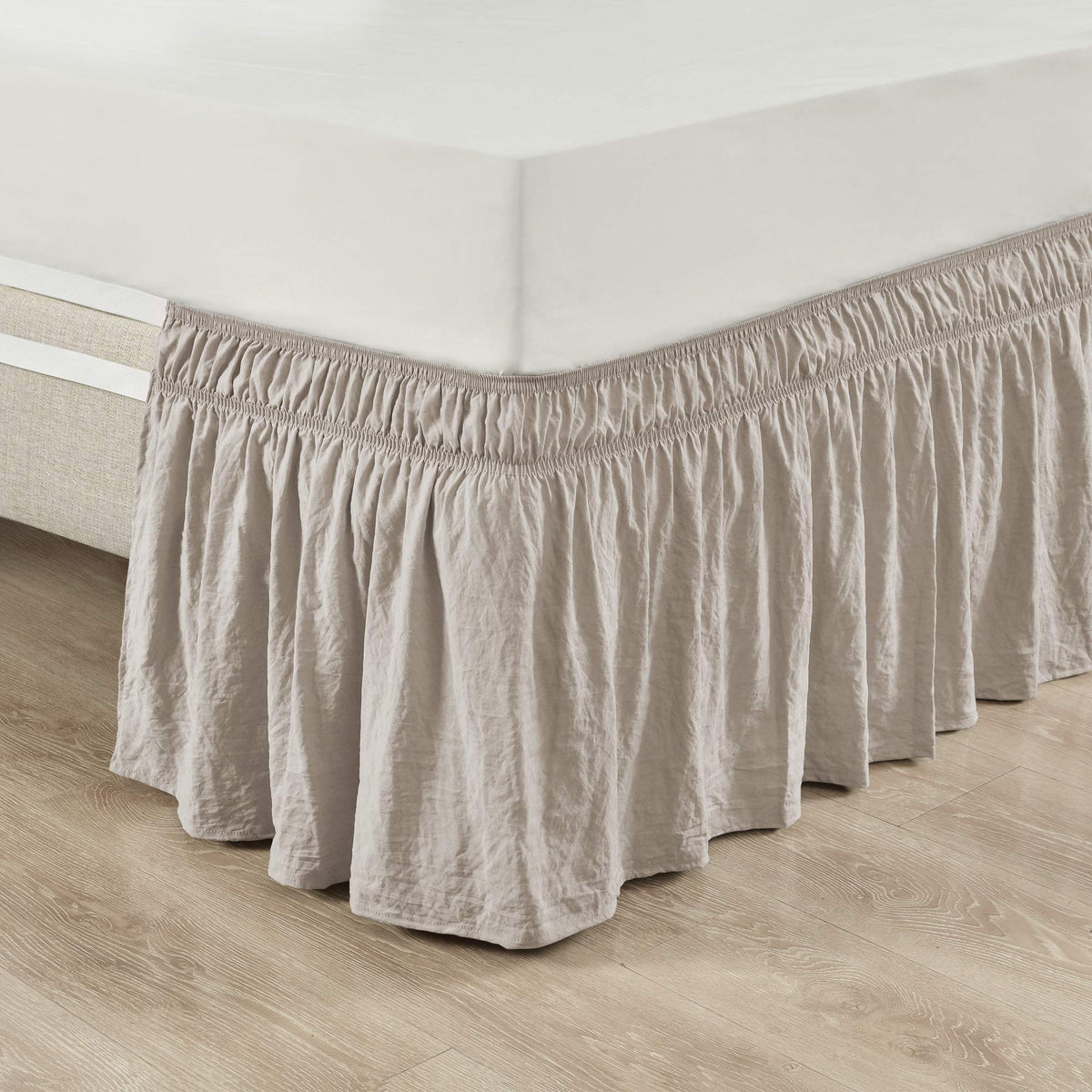 Lush Decor - Bedskirt, Elastic Ruched Ruffle, Easy Wrap Around Bedskirt, 20' Drop, Elegant Bedding Decor (Queen/King/California
