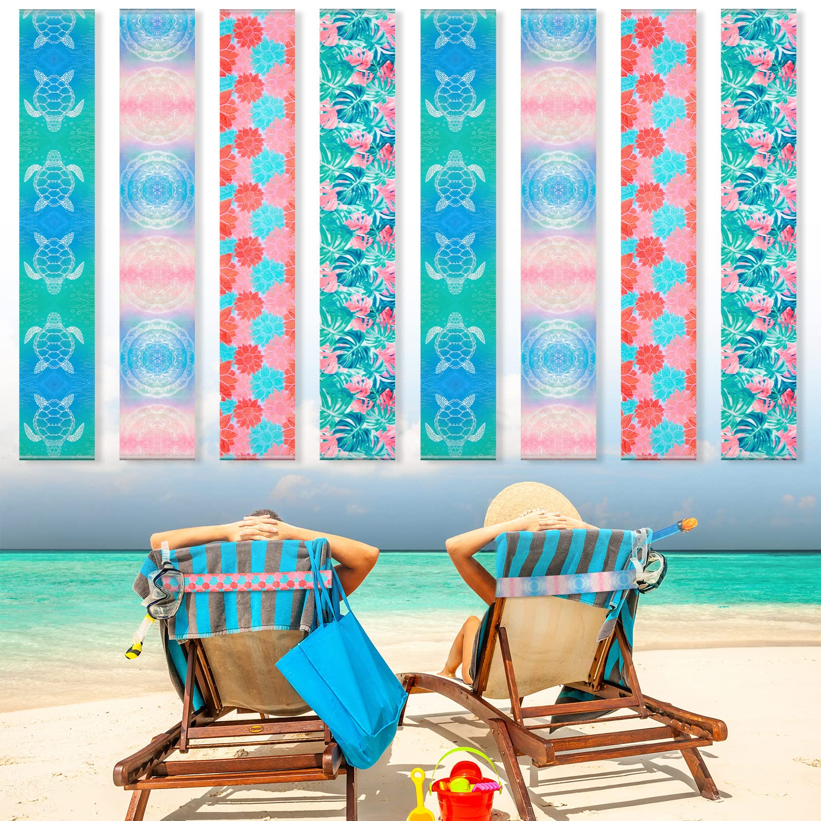Boao 8 Pack Large Towel Bands for Beach Chairs 15.75 x 1.97 Inch Cruise Towel Clips for Lounge Beach Pool Chairs Towel Strap Hol