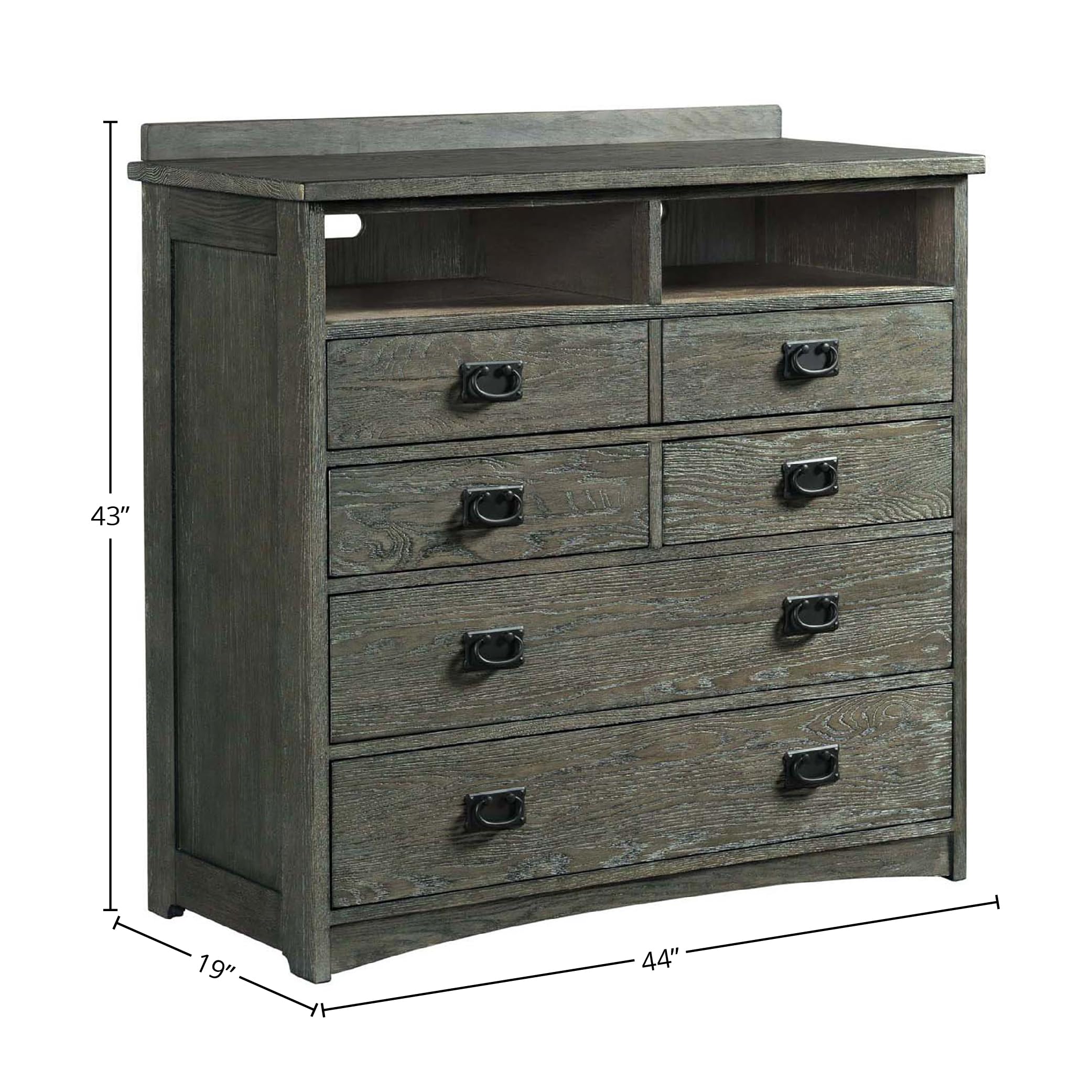 Intercon Oak Park 5 Drawer Media Chest Dresser, Dark Gray