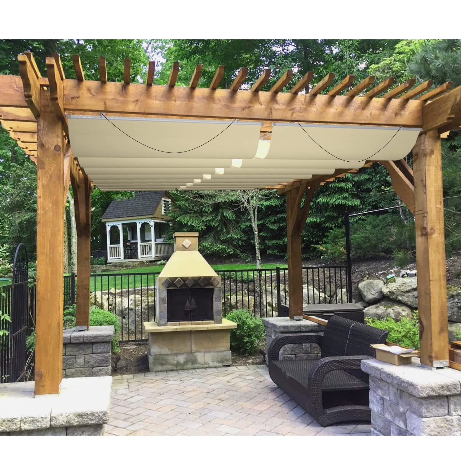 Patio Paradise 4'W X 16'L Waterproof Retractable Pergola Canopy Replacement Outdoor Shade Cover For Patio Garden Deck Gazebo Por