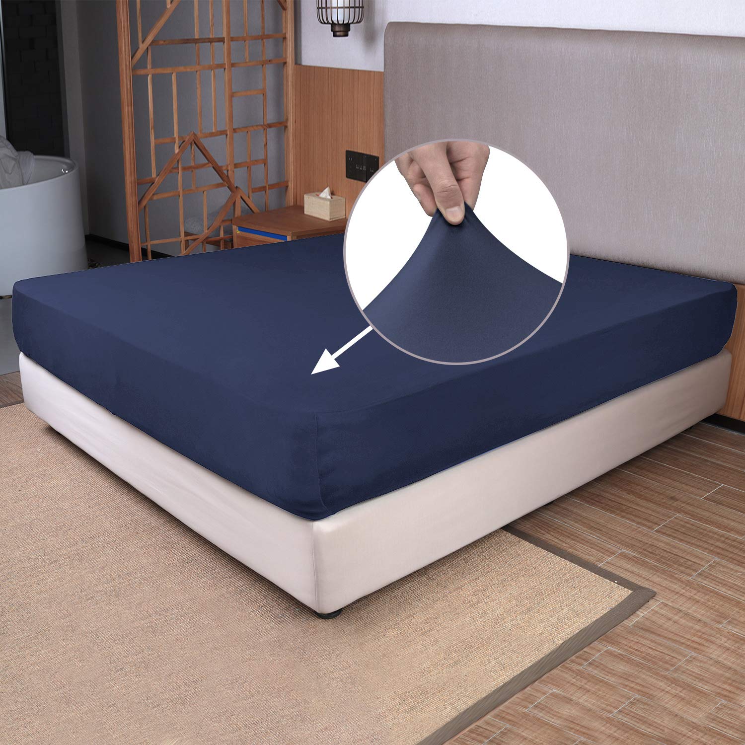 King Size Fitted Sheet Only - 4-Way Stretch Knit, Snug Fit, Wrinkle Free & Stay in Place, No More Slipping Off for Mattress, Sof