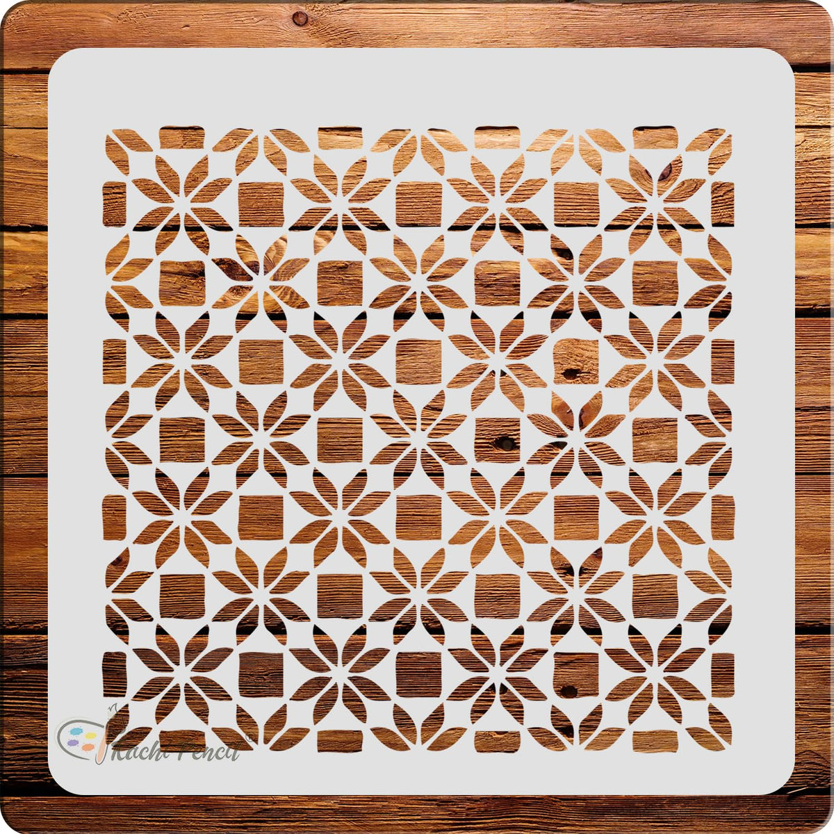 Kachi Pencil Patterns Art and Craft Stencils for Painting, Size 6 x 6 inch Reusable Stencil for Painting, Fabric, Glass, Wall Pa
