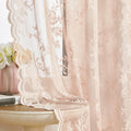 Seekright Pink Lace Curtains 45 Inch Length Victorian Floral Sheer Curtains For Living Room Bedroom Girls Room Rod Pocket Light