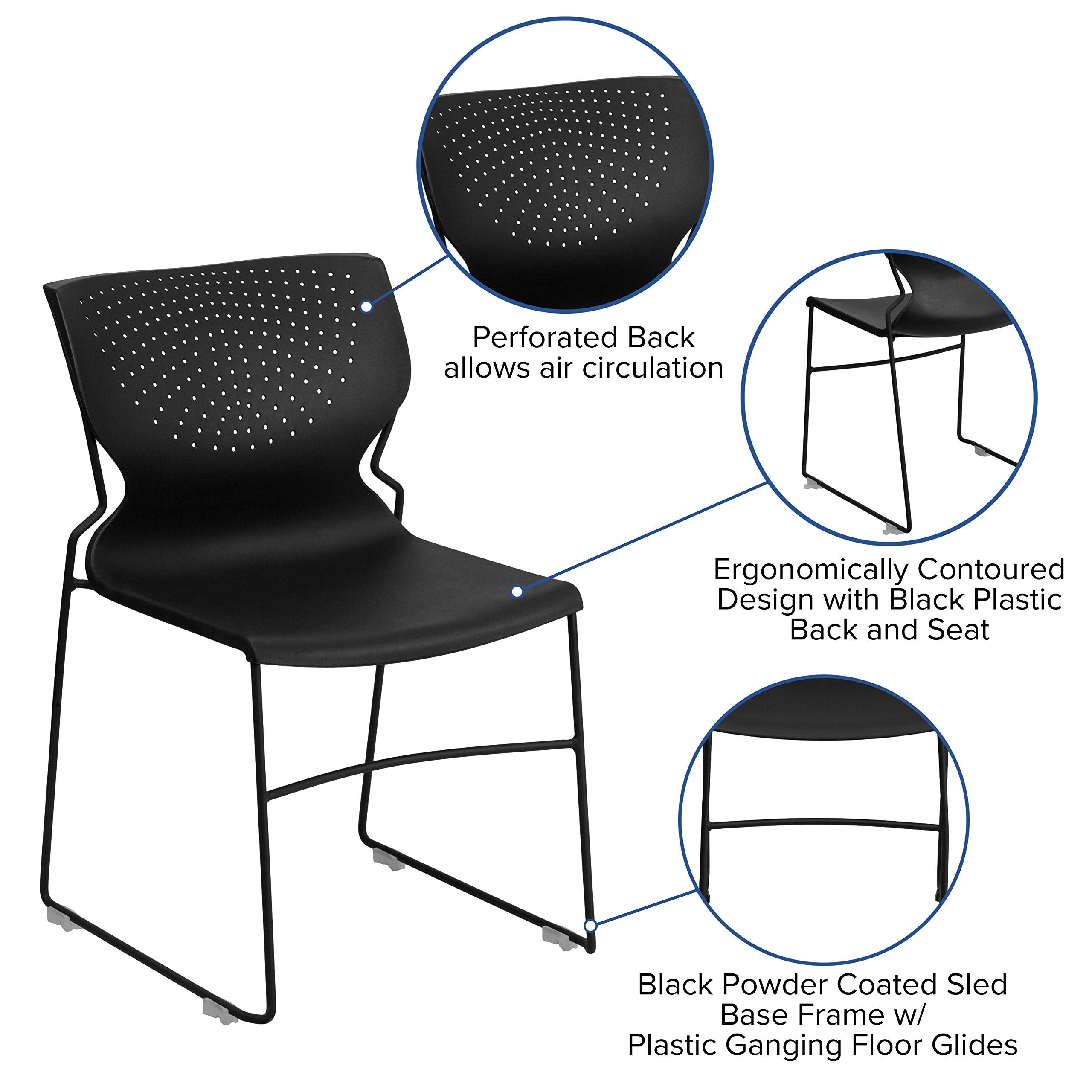 Flash Furniture HERCULES Series 661 lb. Capacity Black Full Back Stack Chair with Black Powder Coated Frame