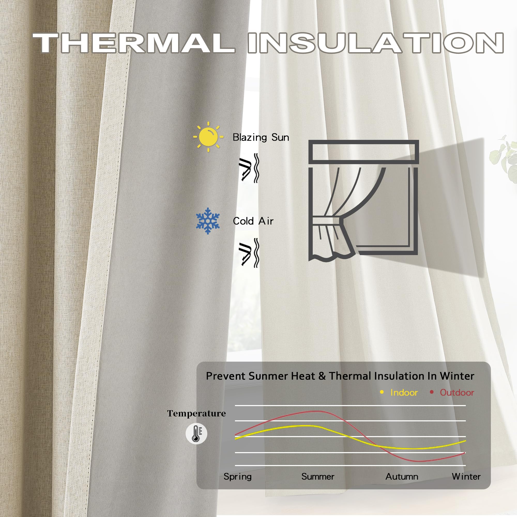 Dualife Cream Beige Blackout Curtains 84 Length 2 Panels Set, Pinch Pleated Bedroom Windows Neutral Boho Drapes With Hooks For T
