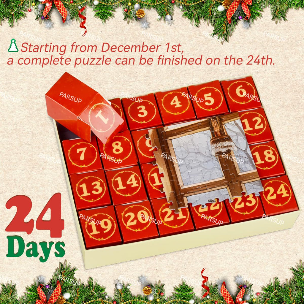Christmas Advent Calendar 2024 Jigsaw Puzzles - Fireplace 1000 Pieces Holiday Puzzles For Kids And Adults, 27.6 In X 19.7 In, 24