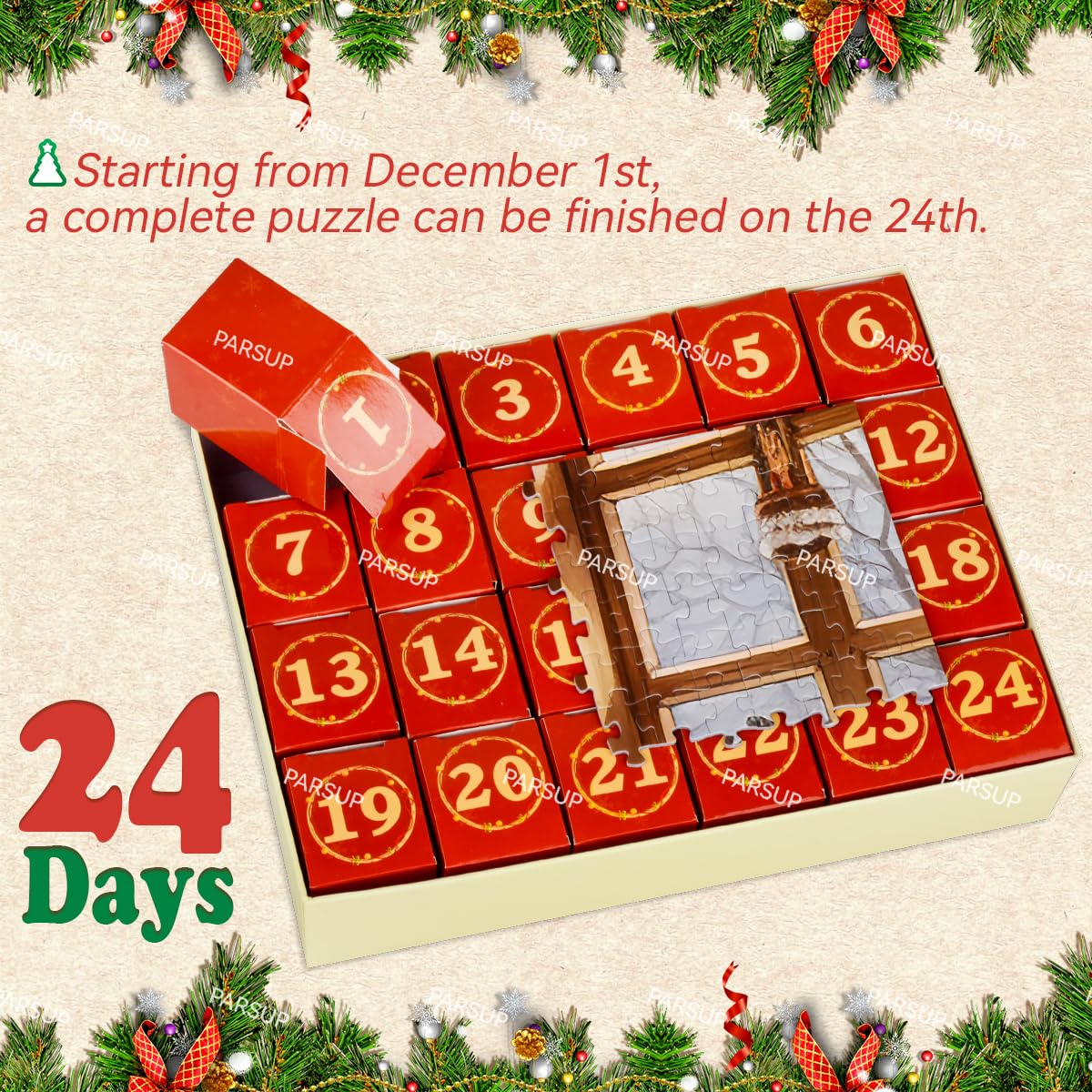 Christmas Advent Calendar 2024 Jigsaw Puzzles - Fireplace 1000 Pieces Holiday Puzzles For Kids And Adults, 27.6 In X 19.7 In, 24