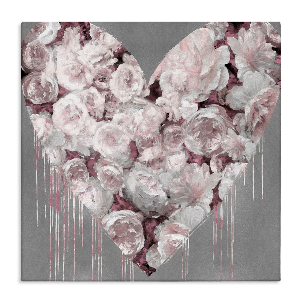 Stupell Industries Pink Rose Heart Over Grey with Paint Drip Wall Art, 24x24, Gray