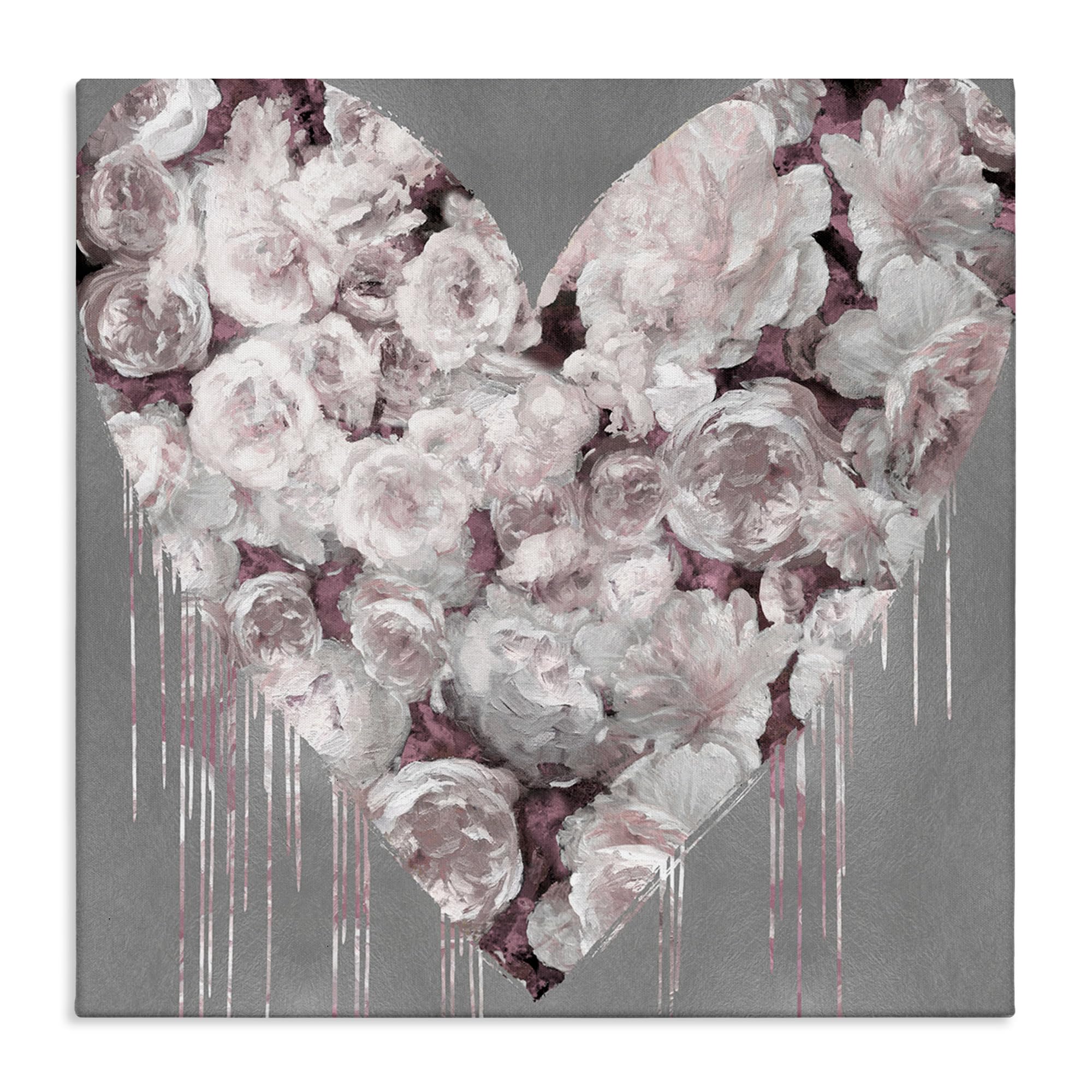 Stupell Industries Pink Rose Heart Over Grey with Paint Drip Wall Art, 24x24, Gray