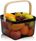 Luxansa MultiFunctional Metal Mesh Storage Fruits & Vegetables Basket with Wooden Handle for Kitchen Storage Organizer Hanging