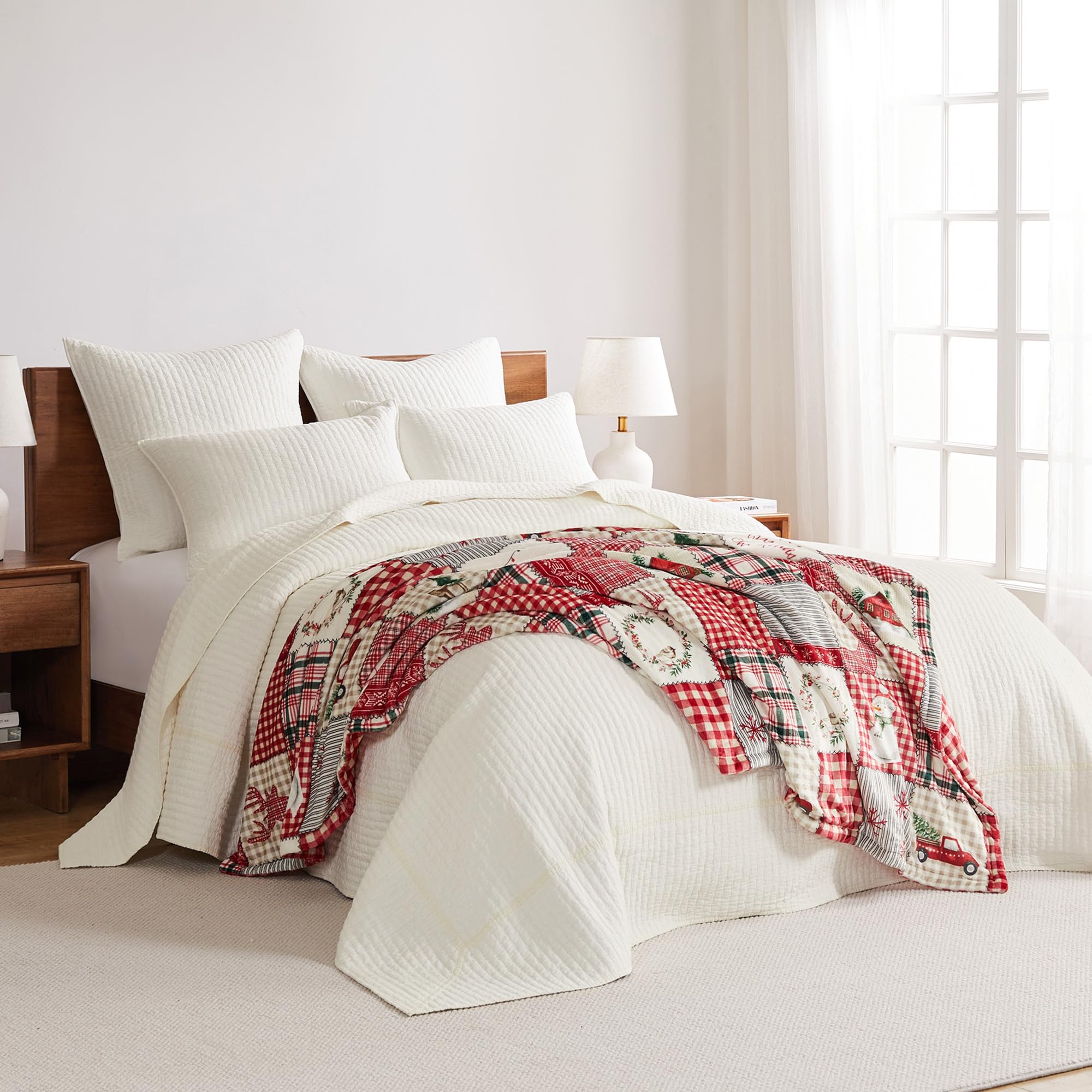 Levtex Home - Cross Stitch Cream Bedspread Set - Full Quilted Bedspread And Two Standard Shams - Cross Stitch Pattern - Bedsprea