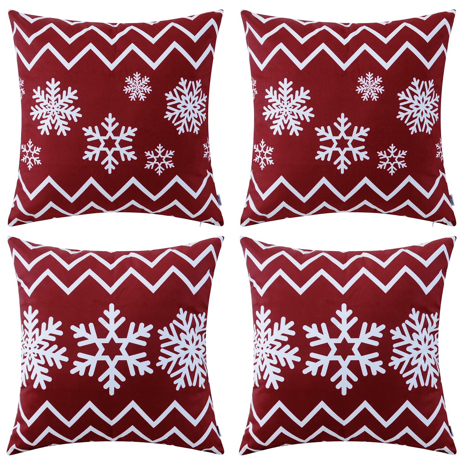 Hwy 50 Red Throw Pillow Covers 18X18 Inch For Couch Sofa Bed Living Room Bedroom, Soft Christmas Bohemia Snowflakes Print Square