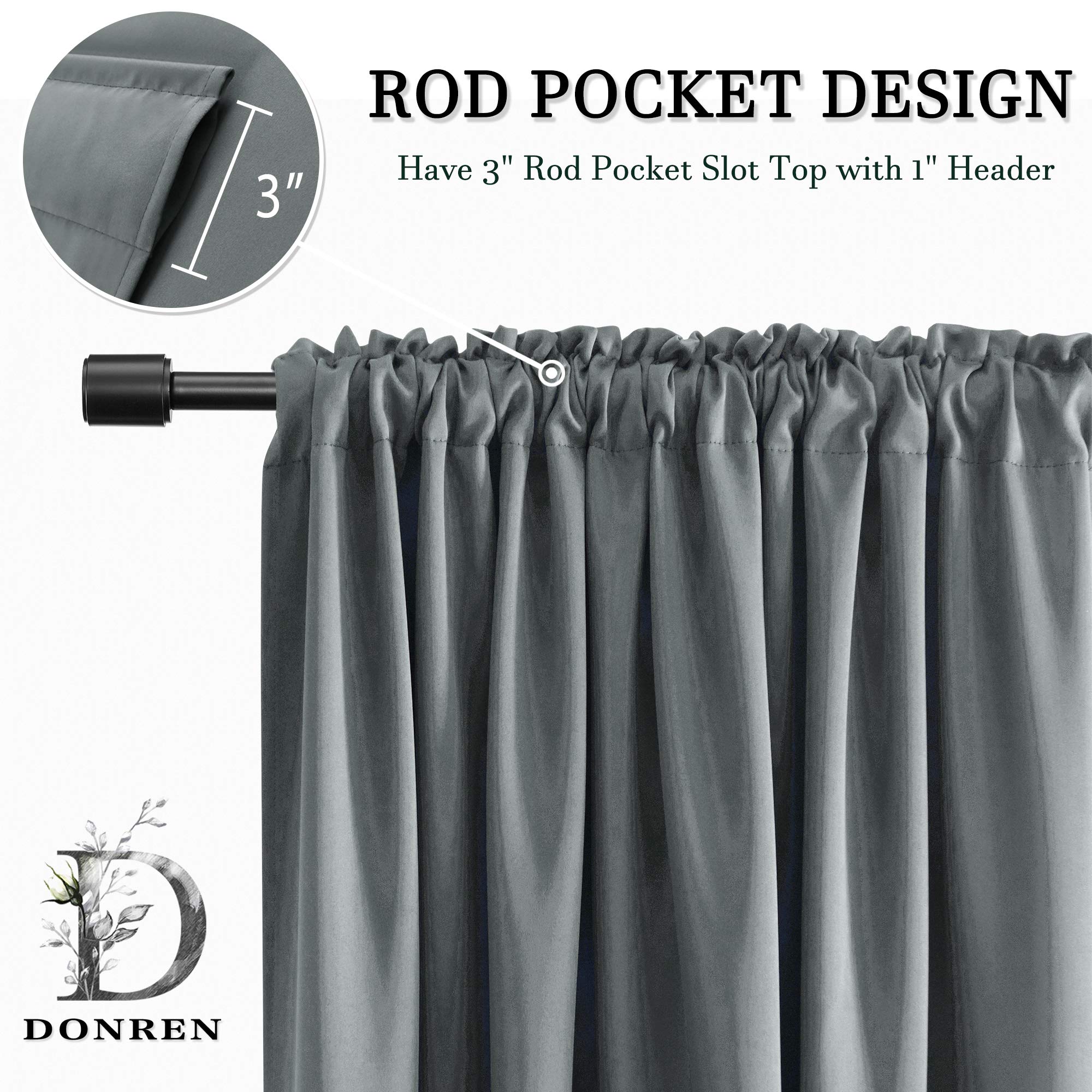Donren 2 Panels Blackout Curtain Panels For Bedroom - Room Darkening Thermal Insulated Drapes With Rod Pocket(Medium Grey,52 By