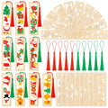 Yexiya 100 Pcs/50 Set Christmas DIY Wooden Bookmarks Bulk for Book Lovers, Christmas Bookmarks Decorations, Santa Snowman Elk Gi