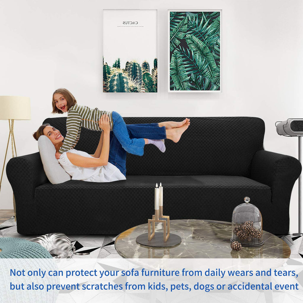 Znsayotx 1 Piece Jacquard Couch Covers For 2 Cushion Couch High Stretch Loveseat Slipcover For Pets Dogs Anti Slip Love Seat Sofa Slipcover Furniture Protector (Loveseat, Black)
