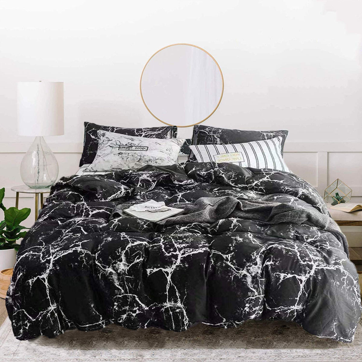 Houseri Marble Black King Size Comforter Set Black And Grey Bedding Comforter Sets King Black White Comforter Marble Bedding Men
