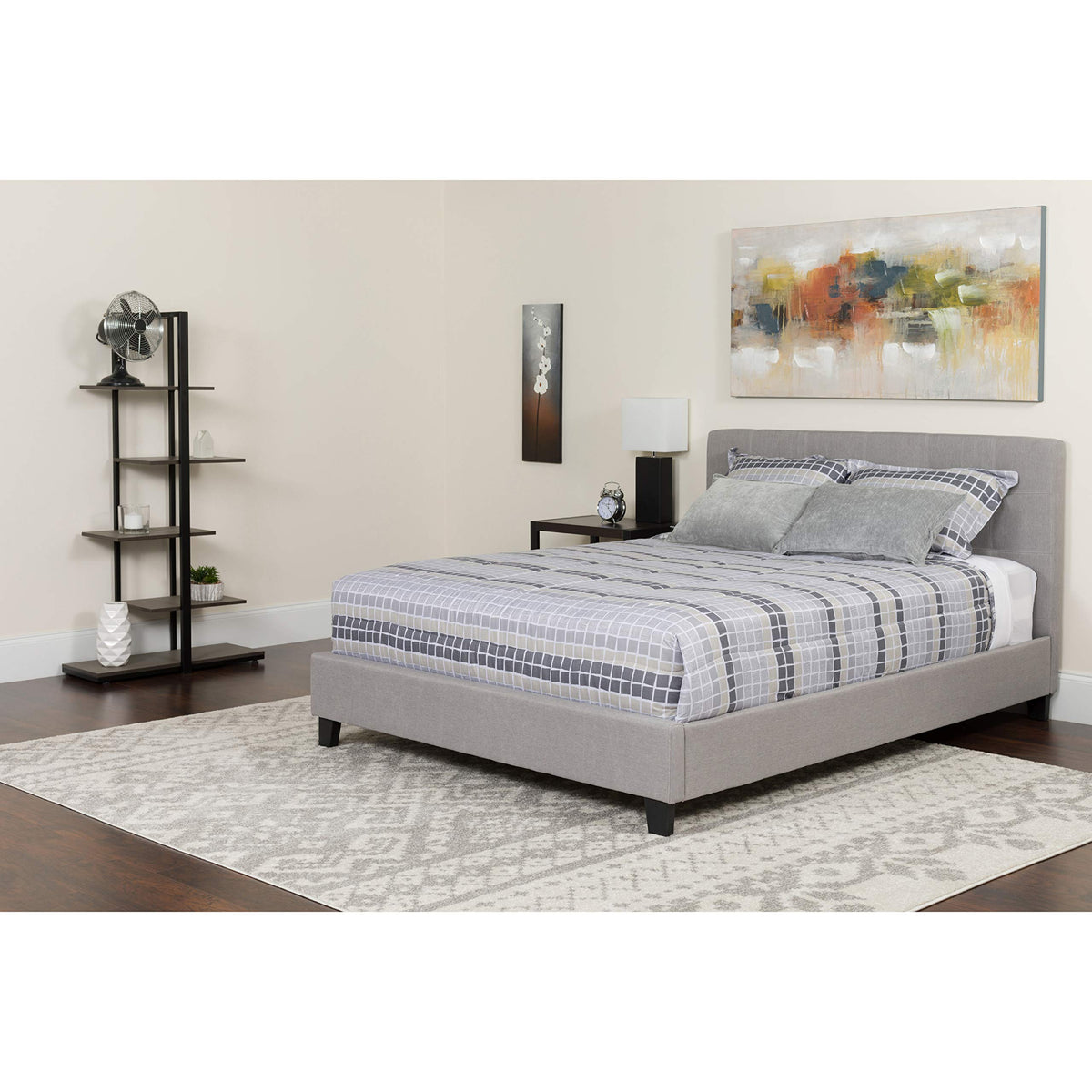 Flash Furniture Tribeca Twin Size Tufted Upholstered Platform Bed in Light Gray Fabric with Memory Foam Mattress