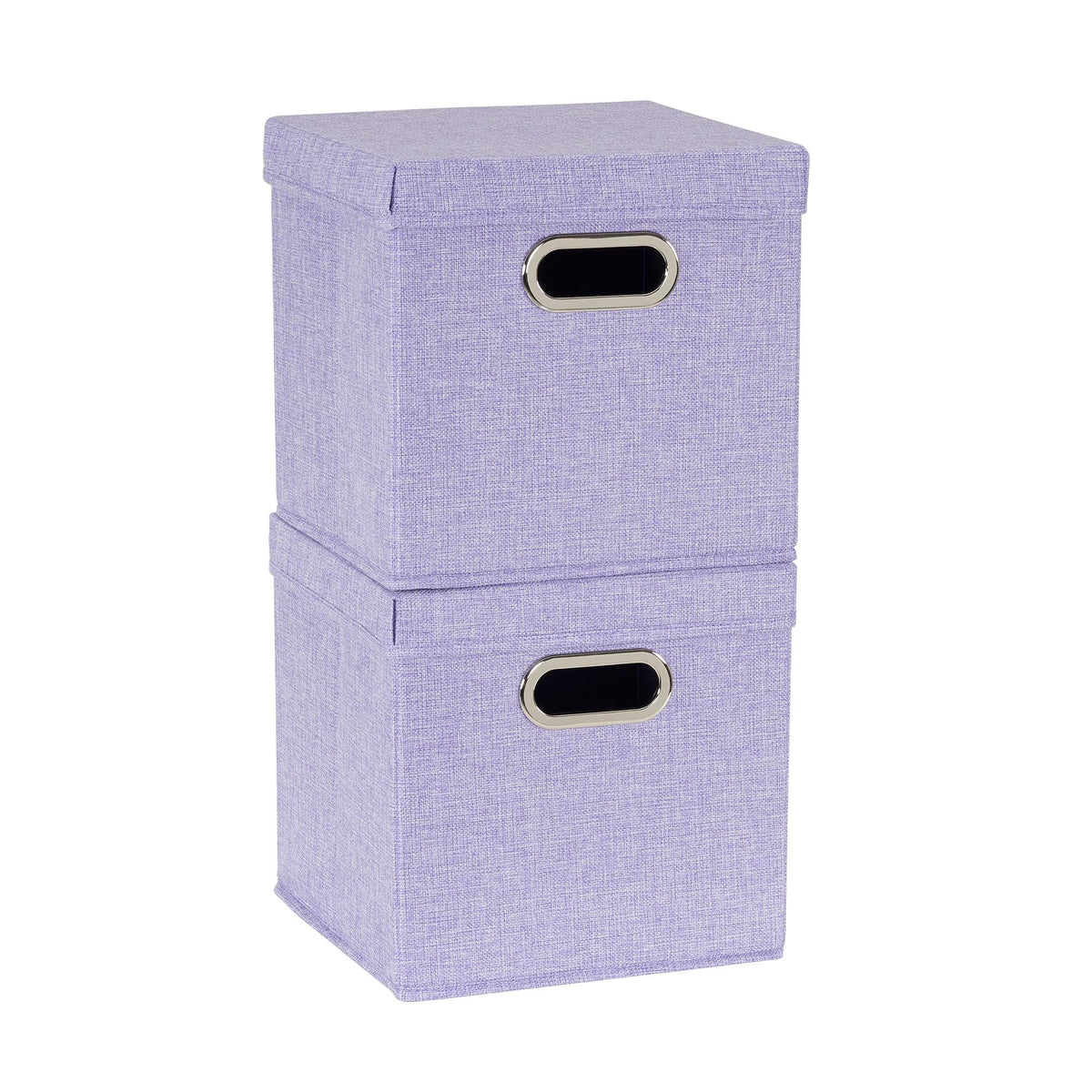 Household Essentials 8141 Caf Cube Bin Storage Set with Lids and Handles | 2 Pack, Purple Linen