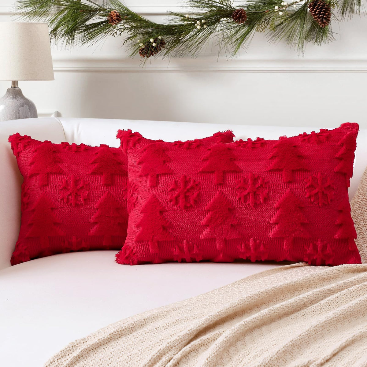 Otostar Set Of 2 Xmas Soft Plush Short Wool Velvet Decorative Throw Pillow Covers Rectangular Luxury Style Cushion Case Pillow S