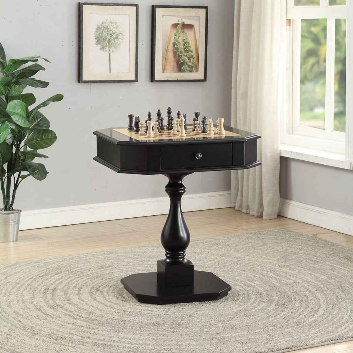Ergode Bishop Game Table In Black - 3-In-1 Reversible Tray - Storage Drawers