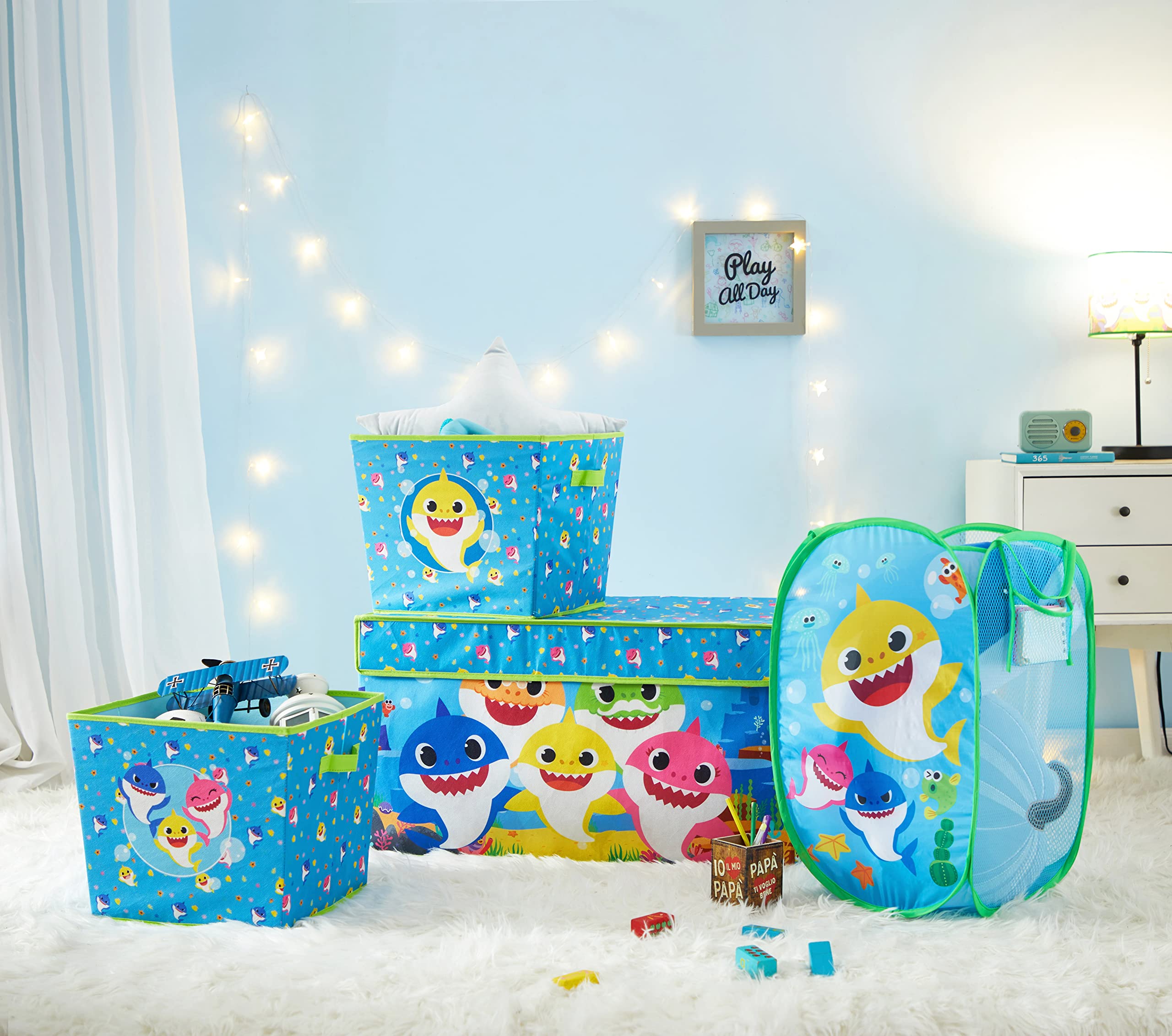 Idea Nuova Hello Kitty 4 Piece Storage Solution Set with Pop Up Hamper, Collapsible Storage Trunk and 2 Nestable Storage Bins