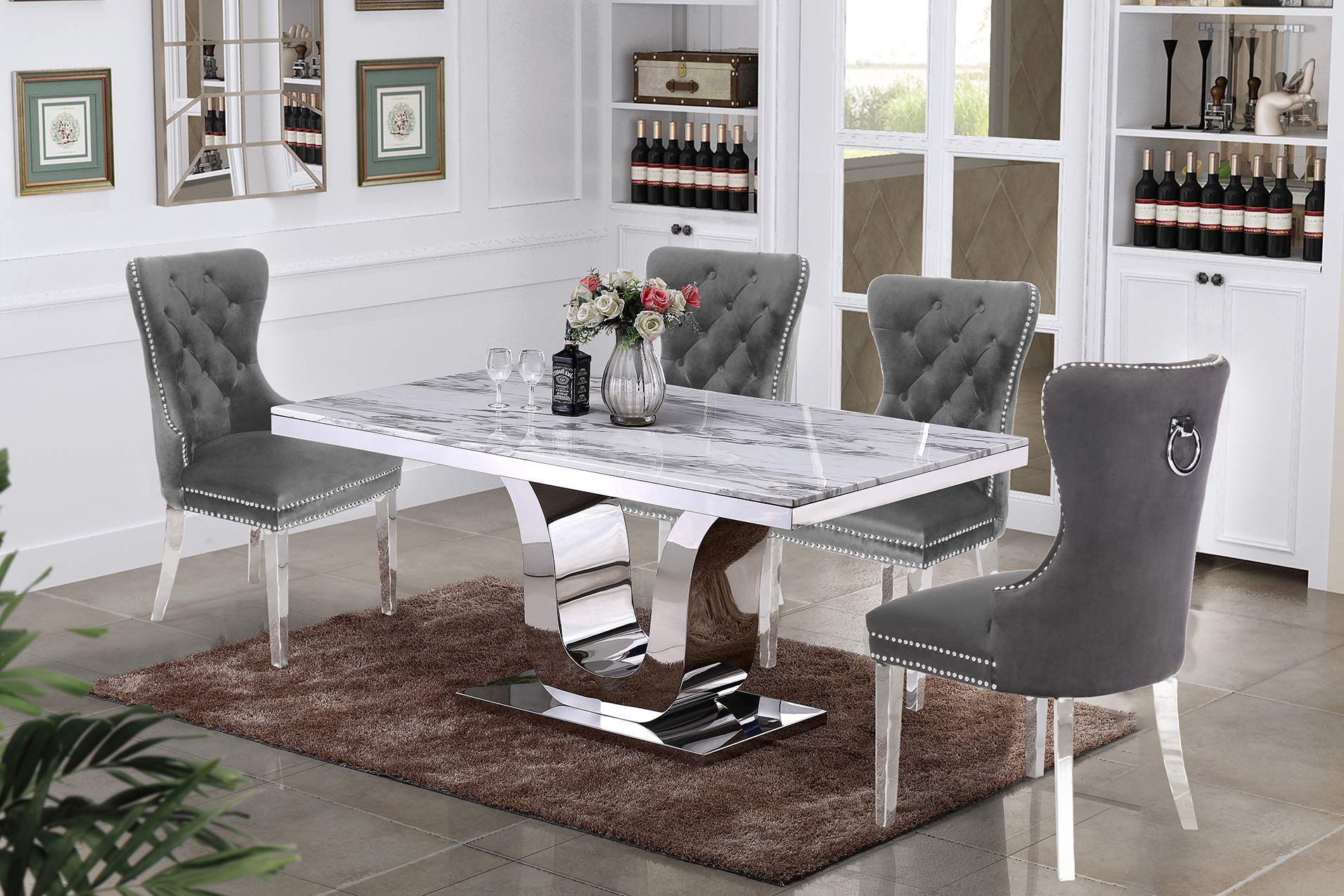 Best Quality Furniture 5Pc Dining Set (1 Table + 4 Chairs), White, Dark Gray