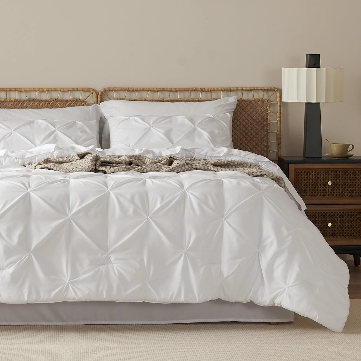 Bedsure White Queen Comforter Set - Bed In A Bag Queen 7 Pieces, Pintuck Bedding Sets White Bed Set With Comforter, Sheets, Pill