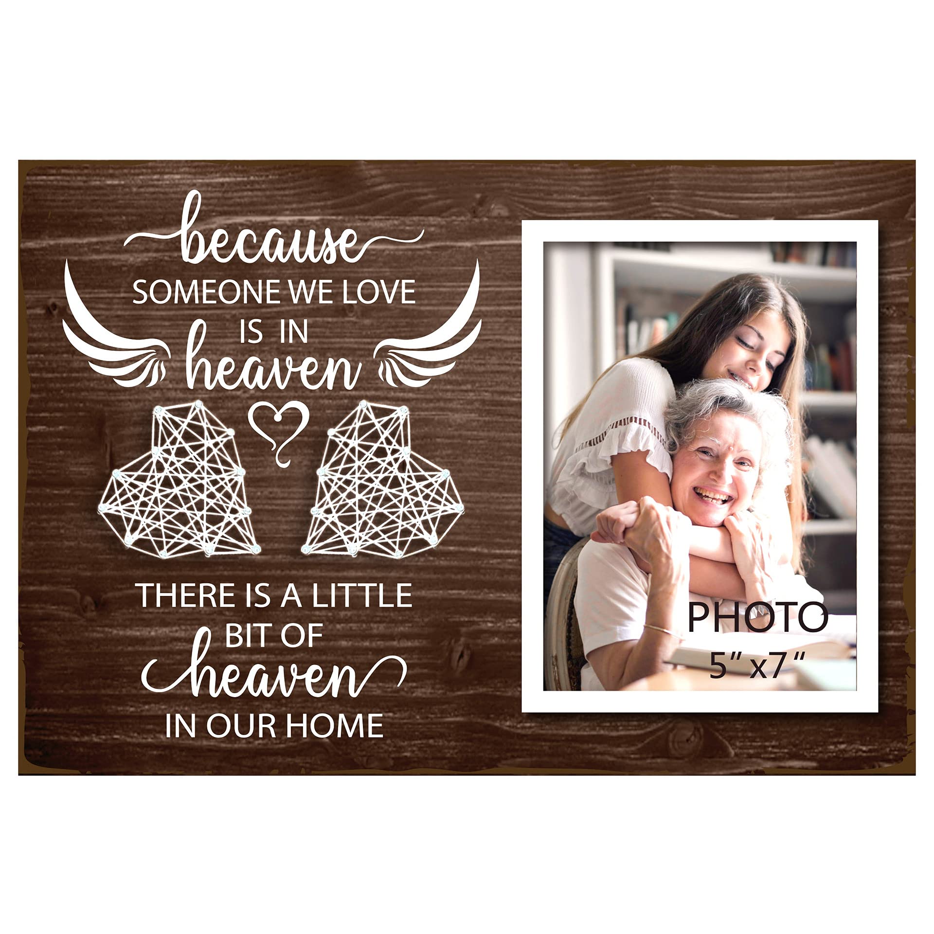 Yudarte Wooden String Heart Memorial Picture Frame 5x7 Inches Photo - Bereavement Sympathy Grieving In Memory of Loved One Gifts