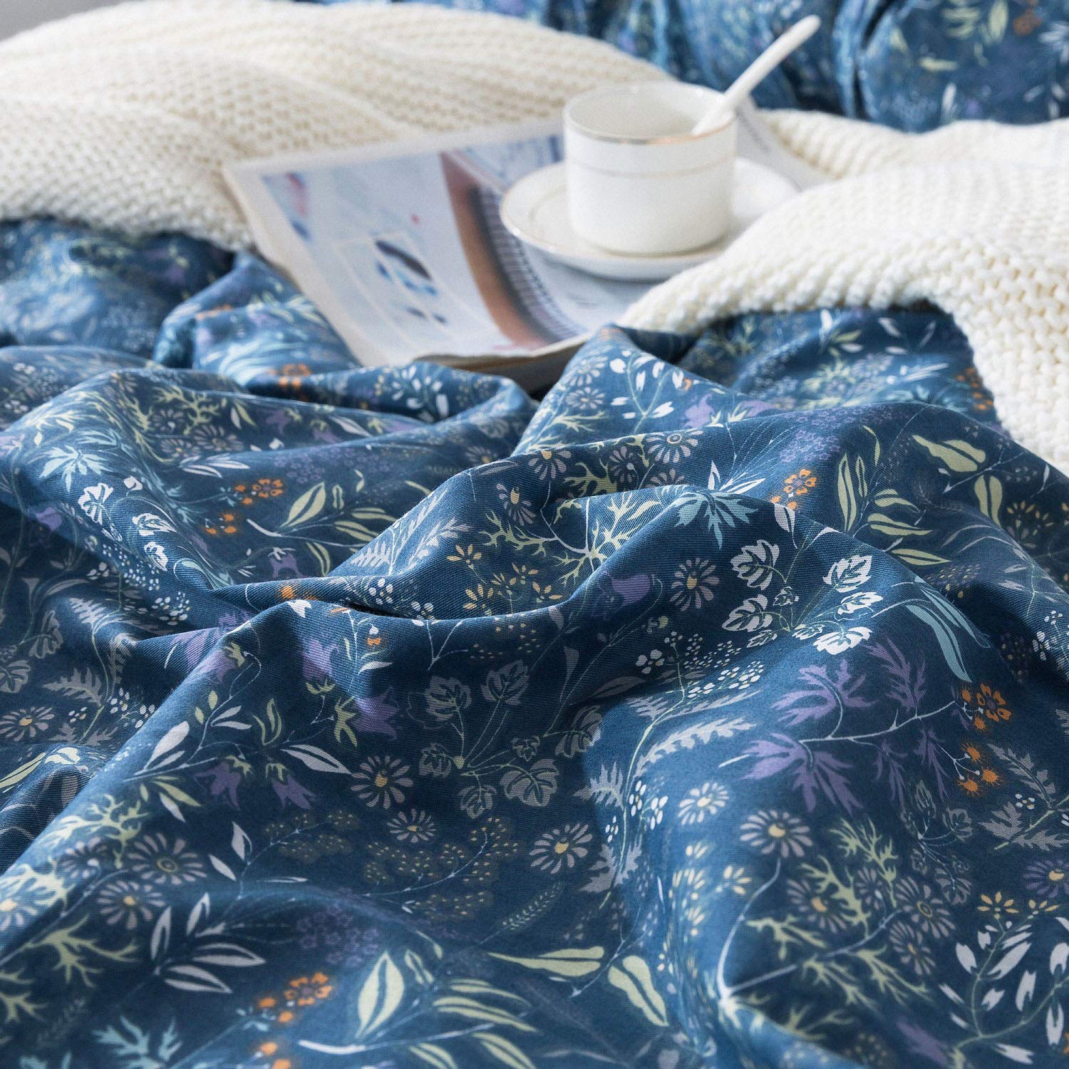 Honeilife Duvet Cover Sets Twin - 100% Cotton Floral Comforter Cover, 2-Pcs Breathable Bedding Set With Zipper Closure & Corner
