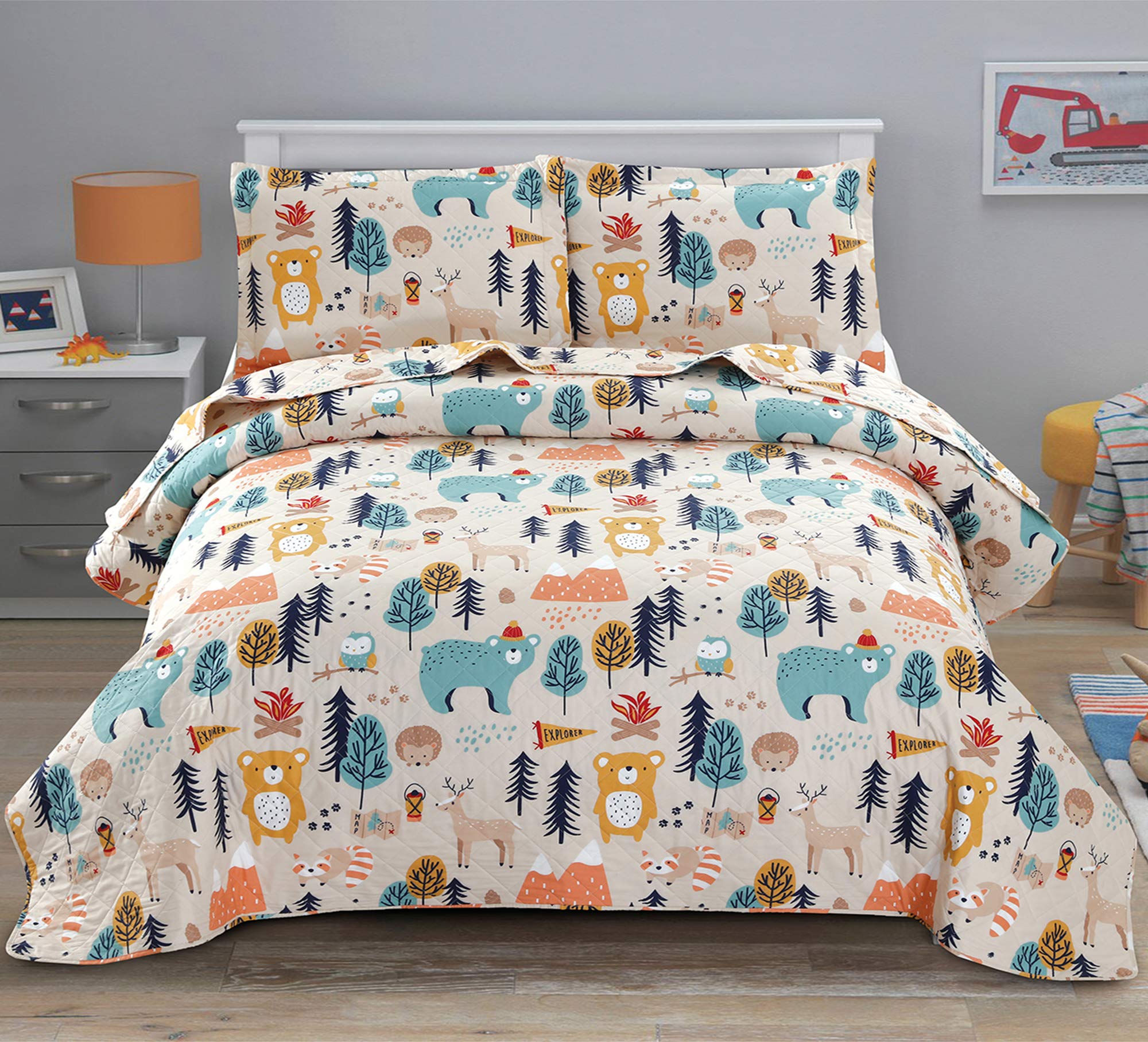 Quilt Set Twin Bedspread Coverlet Kids Twin Quilts Cartoon Bear Quilt Bedding Kids Quilt Bedspread Forest Animal Bear Print Kids