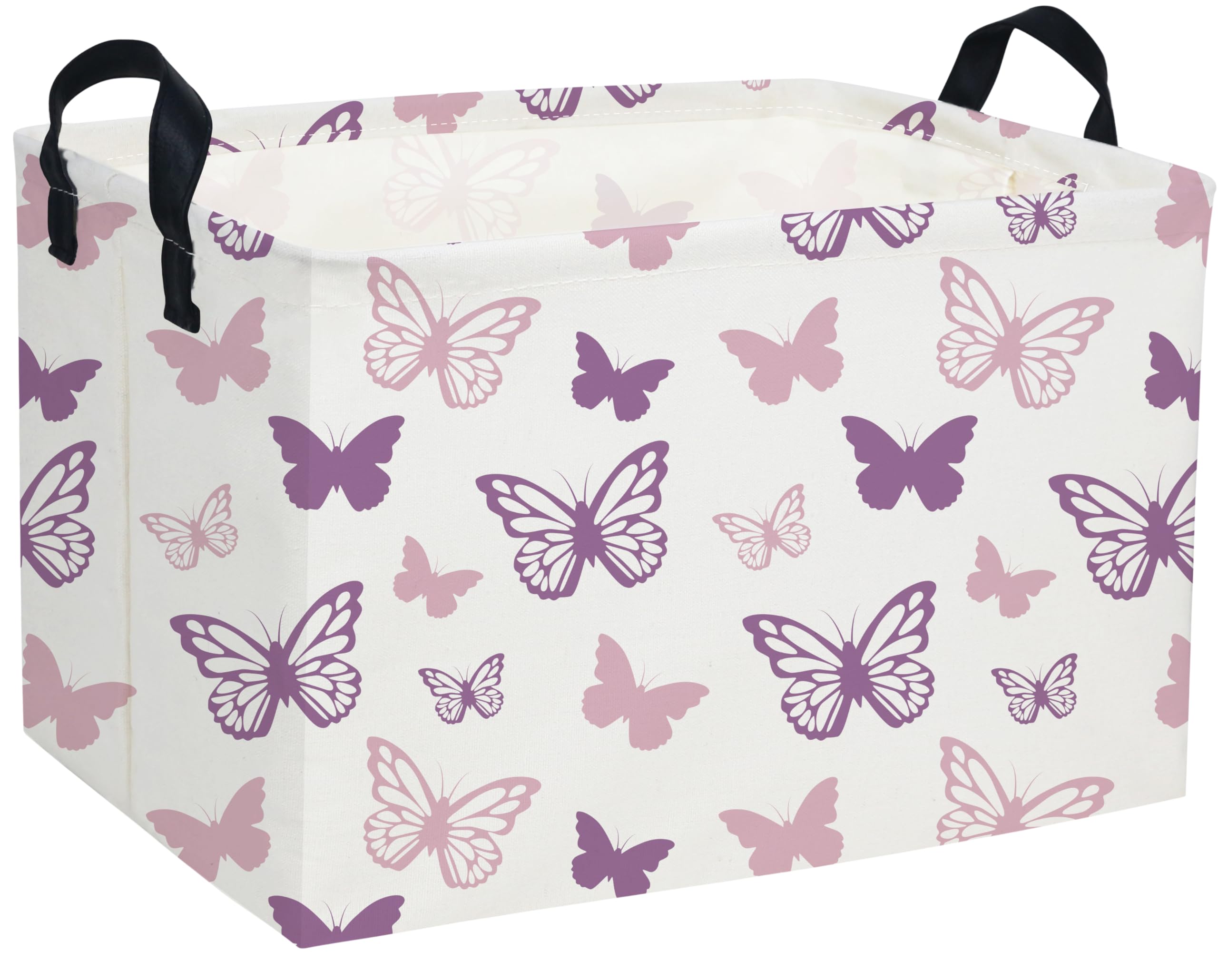 Essme Rectangular Butterfly Baskets,Kids Storage Basket with Handles for Girls Room Decor, Girls Storage Bin(Purple Butterfly)