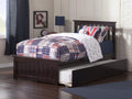 AFI Mission Queen Platform Bed with Matching Footboard and Turbo Charger with Twin Extra Long Trundle in Walnut