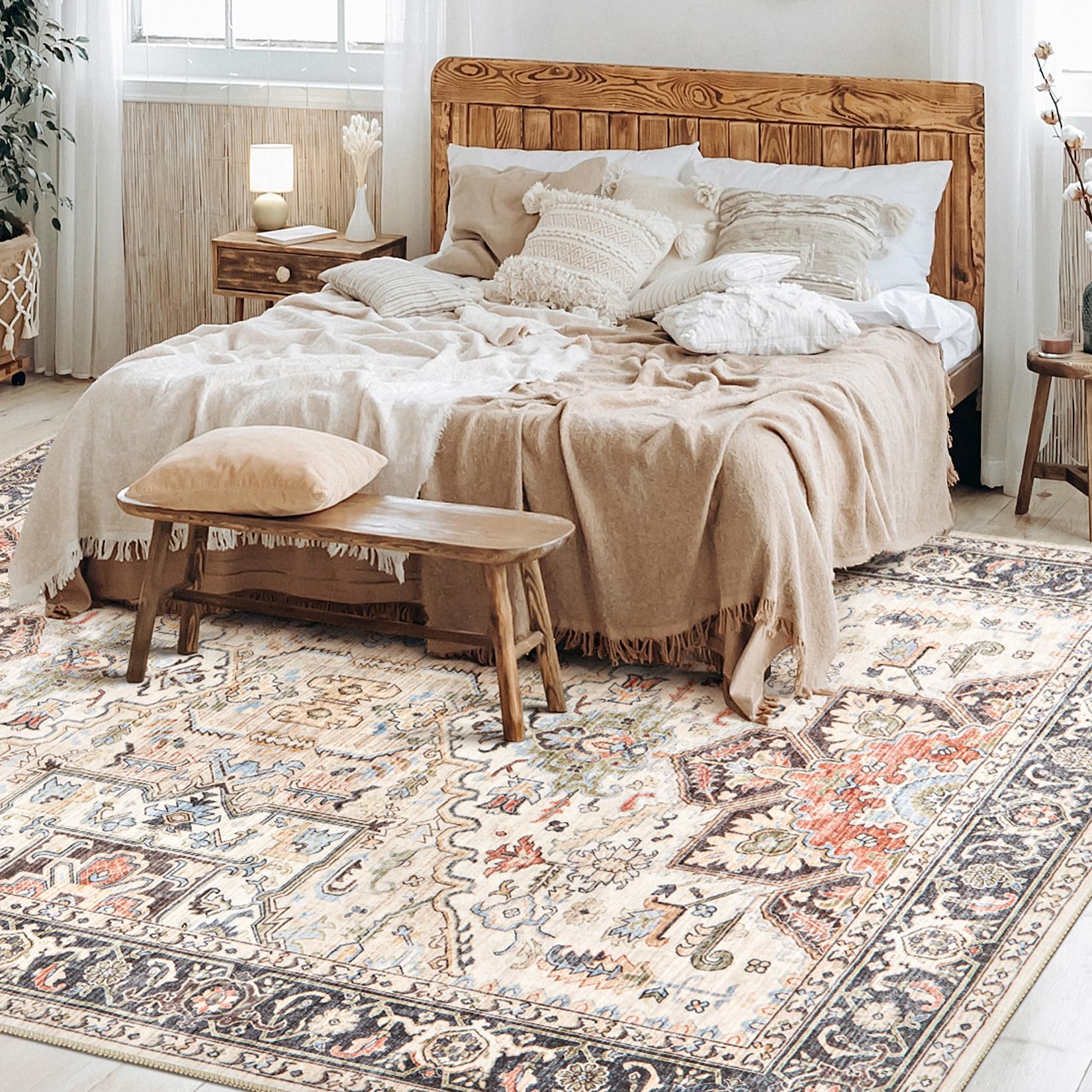 Homewill Area Rug Living Room Rugs - 6X9 Soft Machine Washable Oriental Vintage Floral Distressed Rug Large Indoor Floor Carpet
