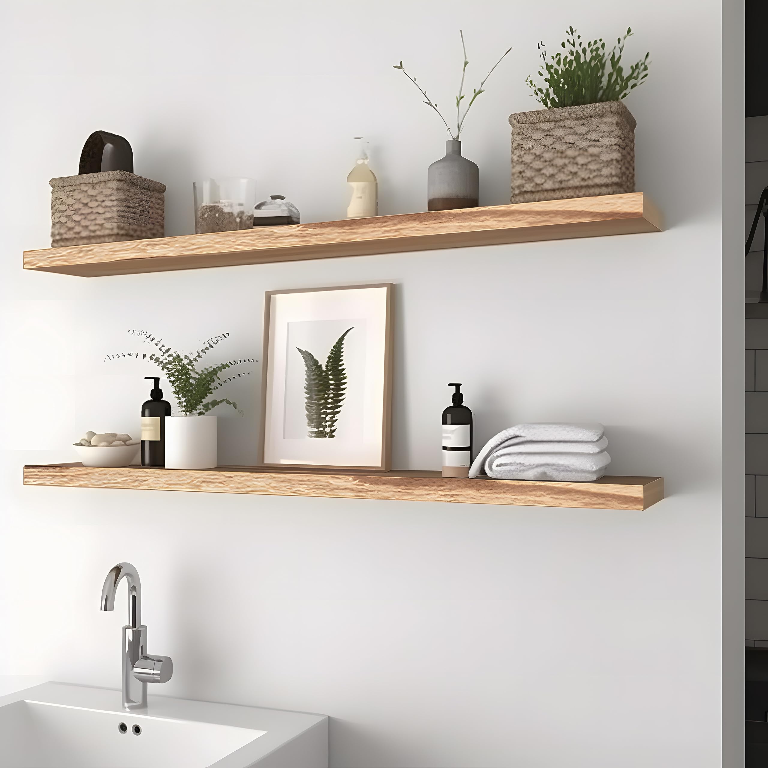 Hxswy 36 Inch Rustic Floating Shelves For Wall Decor Farmhouse Wood Wall Shelf For Bathroom Kitchen Bedroom Living Room Set Of 4 Light Brown