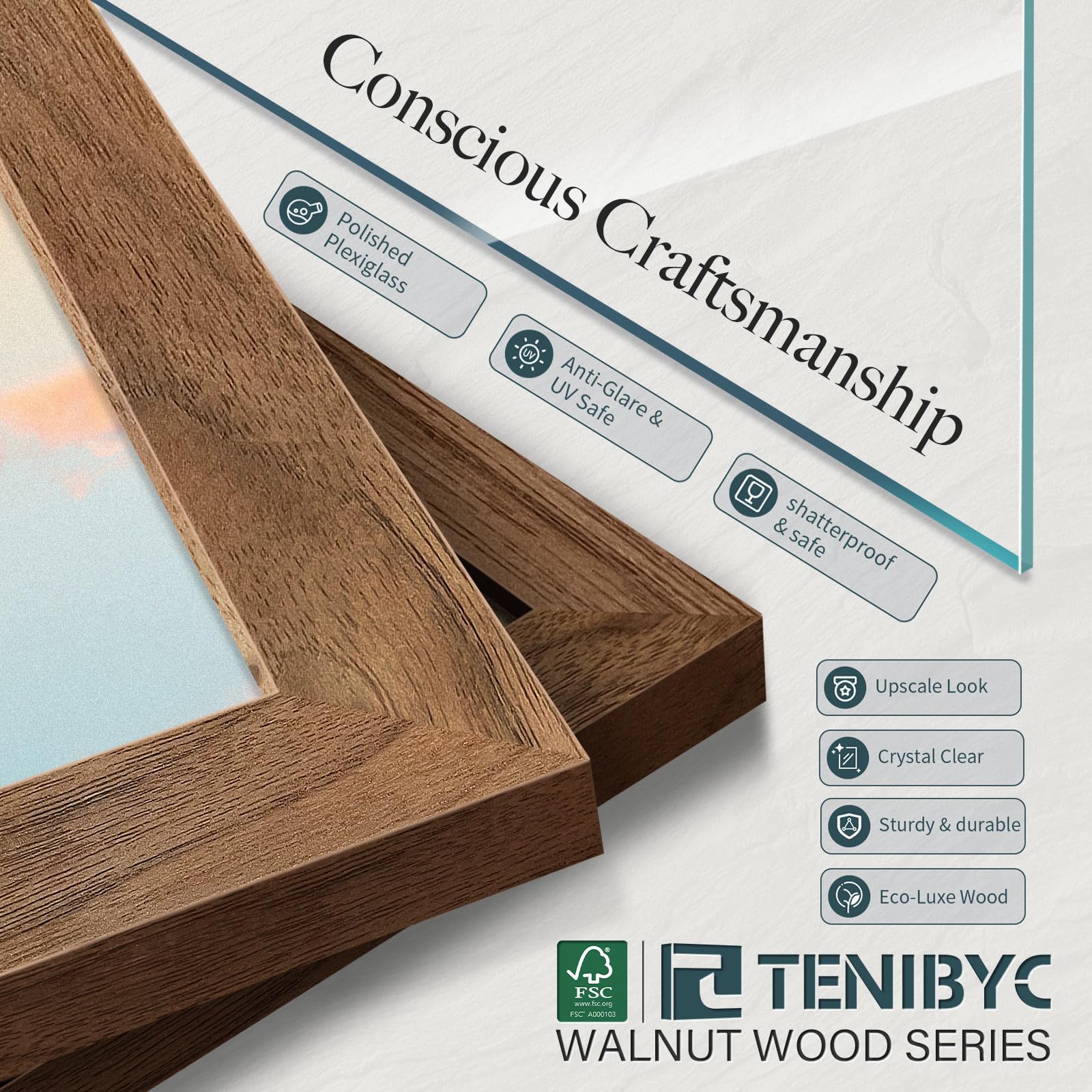 Tenibyc 20X24 Walnut Poster Frame Set Of 3 - Natural Brown, Solid Wood Picture Frame, Wall Hanging