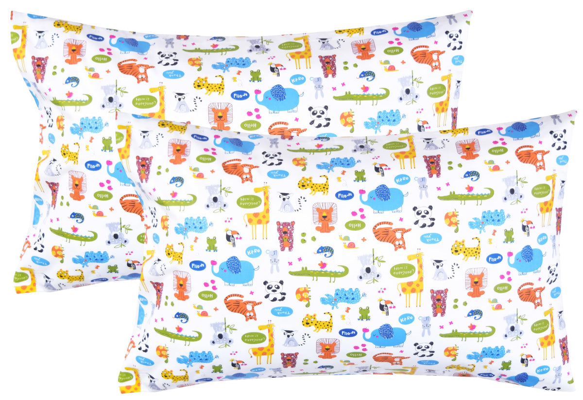 Scientific Sleep Animals Lion Tiger Lemur Chameleon Elephant Koala Toucan Panda 2 Pcs Cartoon Kids Pillowcases 100% Cotton Cozy