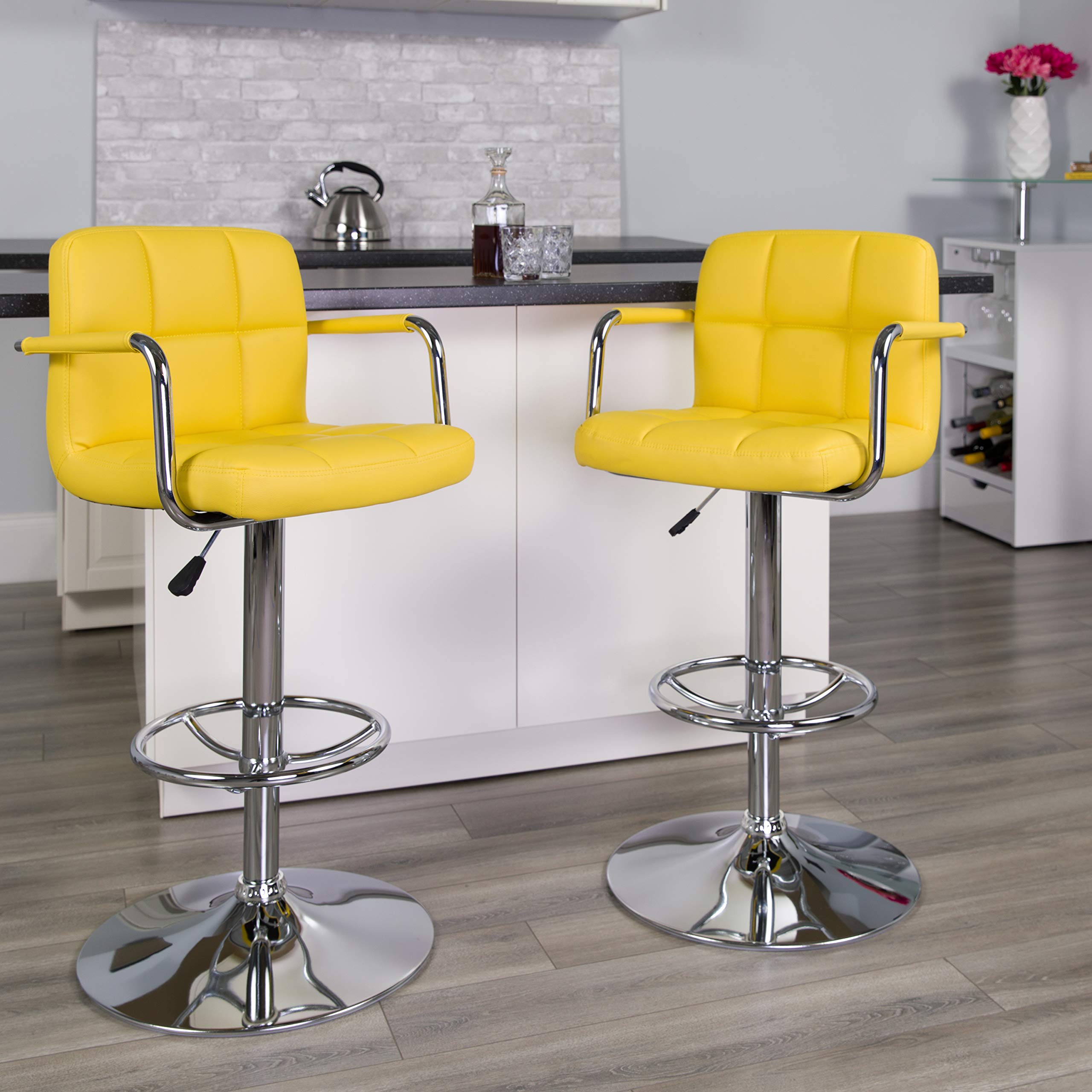 Flash Furniture Vinyl Adjustable Height Barstool, 1 Pack, Yellow